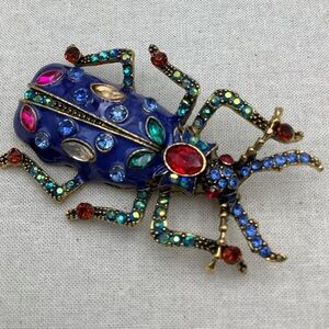Royal Blue  Beetle Brooch with Gem Accents